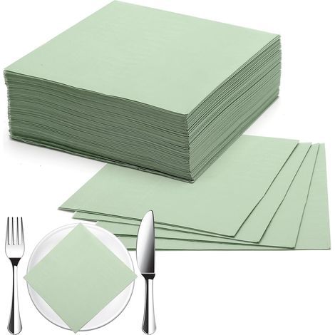 100 Stück salbeigrüne Papierservietten, 33 x 33 cm, Einwegservietten, Hochzeitsservietten, Hochzeiten, Geburtstage, Partys (1/5)