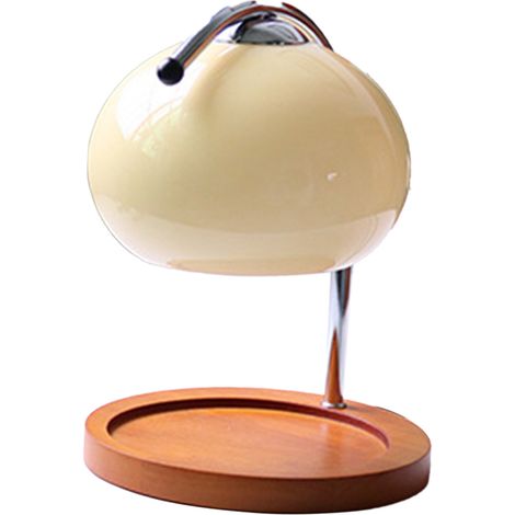 Ortviai Lampe chauffe-cire réglable rétro pour ambiance aromathérapie – plateau rond beige, en fer et bois massif (1/5)
