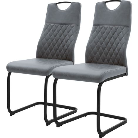 ML-Design Esszimmerstühle 2er Set Freischwinger Schwingstuhl aus Kunstleder, Küchenstühle mit hoher Rückenlehne & Griff, Polsterstuhl mit Stahlgestell, Moderner Stuhl für Wohnzimmer Küche, Anthrazit (1/5)