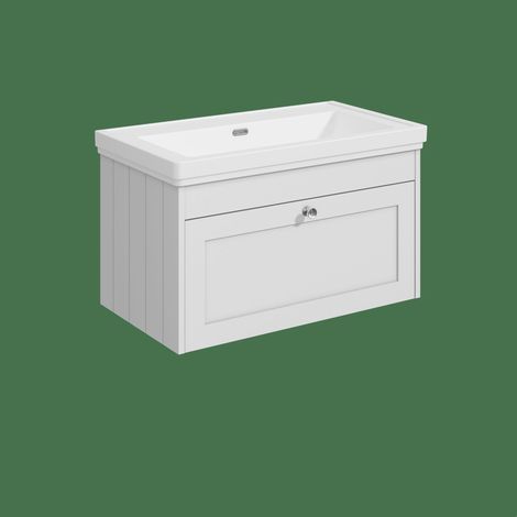 Balterley Butterton 800mm Wall Hung 1 Drawer Unit with Classic Basin No Tap Hole - Satin White (1/4)