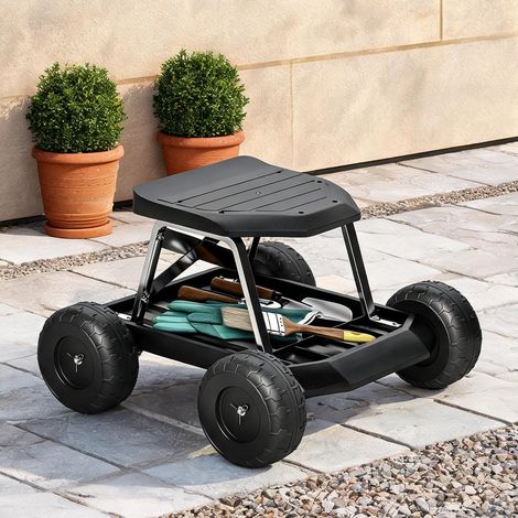 Tabouret de jardinage sur roues en PP et métal avec plateau negro (1/5)