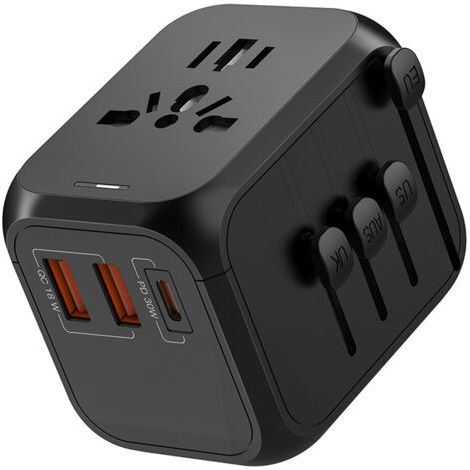 30-W-Universaladapter, internationaler Adapter mit 2 USB-Anschlüssen und 1 USB-C-Anschluss, Universaladapter für Großbritannien, USA, Europa, Australien, Deutschland und Thailand. (1/5)
