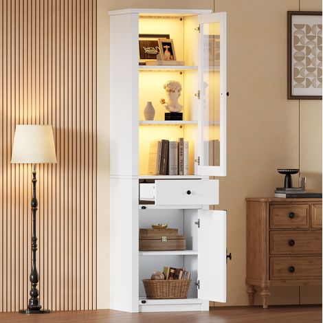 Vitrine mit Schublade 55x40x200 cm Weiß mit LED OKMYHOME (1/5)