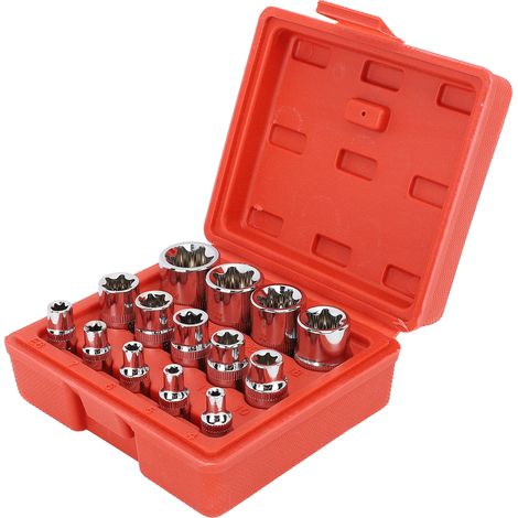 Jeu de 14 douilles étoile E en acier au chrome-vanadium, portable et externe, pour la réparation et l'entretien. (1/5)