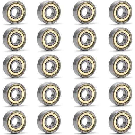 20pcs 608 ZZ Bearings, 608 ZZ Metal Double Shielded Ball Bearings, ABEC-7 Miniature Deep Groove Ball Bearings for 3D Printer (8mm x 22mm x 7mm), Silver (1/5)
