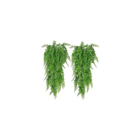 Lot de 2 plantes artificielles fougère de Boston retombantes, décoration mur végétal pour maison, extérieur et mariage – Tonnelet d’automne, réaliste–