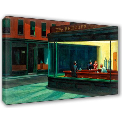 Lupia - Quadro su Tela il Meglio dell'Arte, 62x115 cm NIGHTAWKS - HOPPER, Riproduzione d'Arte su Tela, Montato su Telaio in Legno 3 cm, Made in Italy (1/4)