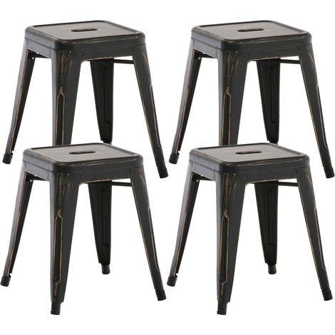 Lot de 4 tabourets bas au style industriel Armin en métal Noir-Or