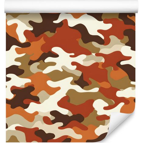 Papier peint camouflage militaire orange et rouille pour salon et chambre 50x1000 cm (1/5)