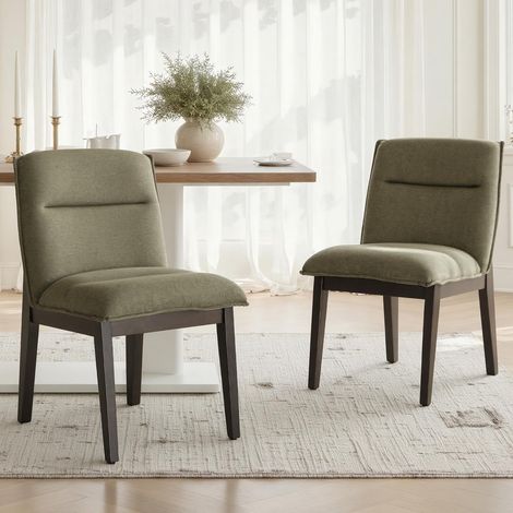 Wahson Mid-century Dining Chairs Chenille 2Pcs, Upholstered Kitchen Chairs with Wood Legs for Dining Room Kitchen Living Room, Green (1/5)
