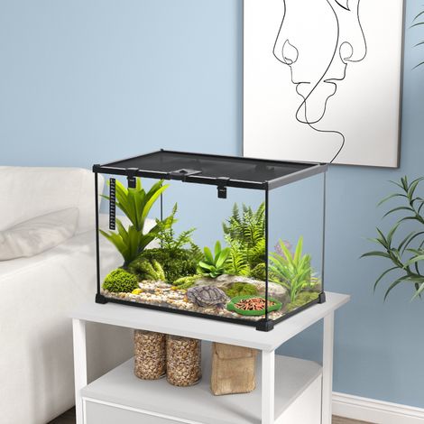 Terrario de cristal para reptiles 50 x 30 x 35 cm con estructura metálica negro (1/5)