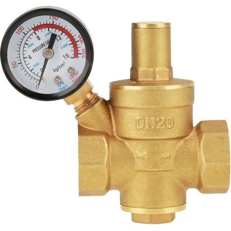 DN20 Adjustable brass water pressure reducer with pressure gauge, adjustable brass water pressure reducer (DN20) (1/5)