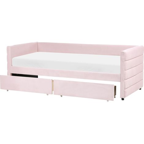 Tagesbett mit Stauraum MARRAY Samtstoff Pastellrosa 90 x 200 cm (1/5)