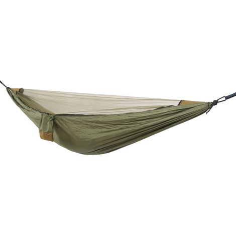 Einzelhängematte Outdoor AntiMoskito Tragbares Schlafnetz Nylon Campingbett Schaukel 280x140cm (Armeegrün Hellbraun) (1/5)