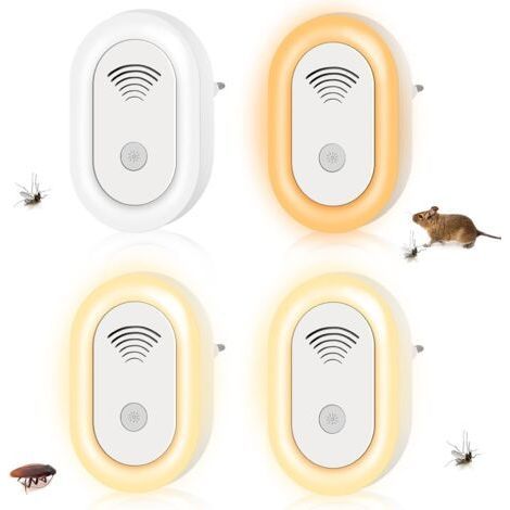Lot de 4 répulsifs à ultrasons pour rongeurs, variation de fréquence de 20 à 65 khz, avec répulsif de lumières effrayantes,Répulsif pour insectes et animaux (1/5)