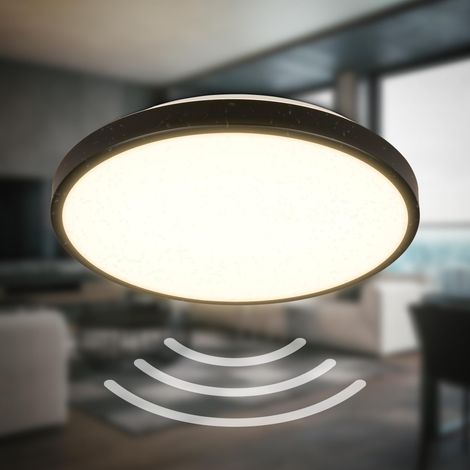 Plafonnier LED Noir, Salle de Bain et Cuisine, 29x7,5cm, Détecteur de Mouvement, IP54, Noires (1/5)