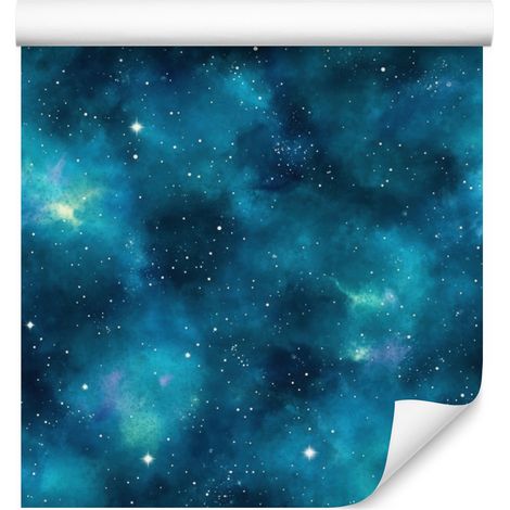 Aquarell-Galaxy-Tapete in Türkis, Marineblau und Mintgrün, 50 x 1000 cm (1/5)