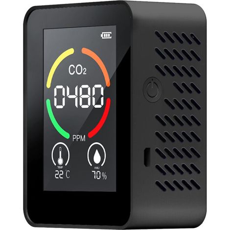 3-in-1-Kohlendioxid-Detektor, Luftqualitätsmonitor, digitales CO2-Messgerät, Temperatur- und Feuchtigkeitsanalysator für Büro und Zuhause, Schwarz (1/5)