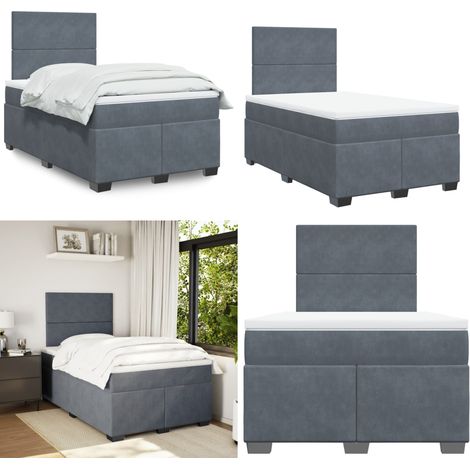 Sommier à lattes de lit et matelas Gris foncé 120x200cm Velours - Lit Double - Lit Plateforme - Matelas À Ressorts Ensachés - Literie - Chambre À Coucher - Home & Living (1/5)