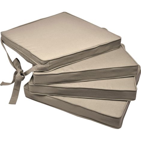 Beautissu – Set de 4 galettes de chaise 45x40cm – Housse amovible en tissu 220g/m² – Rembourrage mousse 25kg/m³ – Bandes de fixation 70cm