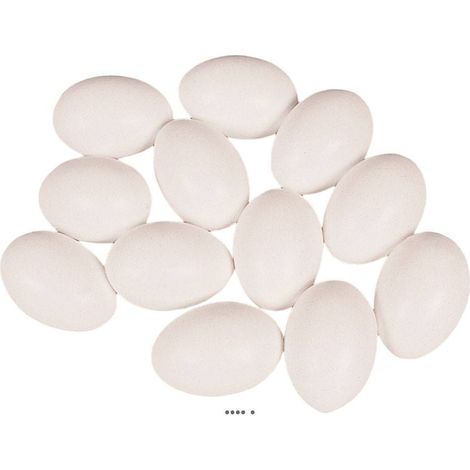 Oeuf de poule blanc artificiel X 12 en Plastique soufflé H 65x45 mm (1/3)