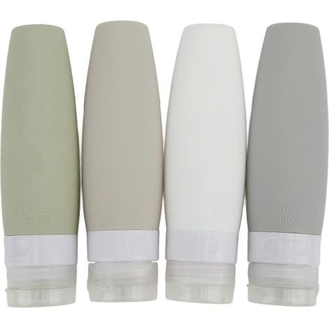 Reisebehälter, tragbare 90-ml-Silikonflaschen für Toilettenartikel, nachfüllbar und auslaufsicher, BPA-frei, TSA-konform, transparent und flexibel. (1/5)