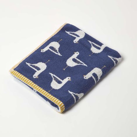 HOMESCAPESNavy Seagull Pattern 100% Cotton Hand Towel
