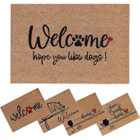SPOTTED DOG GIFT COMPANY Outdoor Entrance Mat, Absorbent and Non-Slip Entrance Mat, Entrance Mat for Entrance, Coconut Mat, Original Coconut Doormat, 60 x 40 cm, Welcome Dog (1/4)