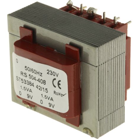 Transformateur pour circuit imprimé, Vin V c.a., Vout 9V c.a., 2 sorties, 3VA ( Prix pour 1 )