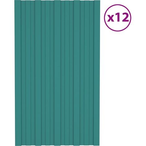 Panneau de toiture 12 pcs Vert 80 x 45 cm Acier galvanisé (1/5)