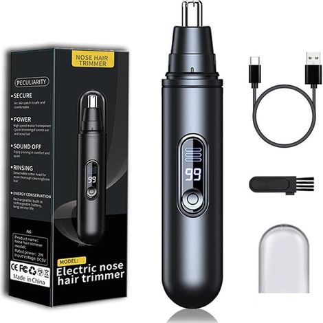 Tondeuse Nez, Professionnel Tondeuse Nez Oreilles Homme Avec USB Rechargeable, LCD Écran, Rasoir nez Homme et Femmes, Coupe Poils Nez et Oreilles Nose Trimmer Tondeuse pour Barbe Moustache (1/5)