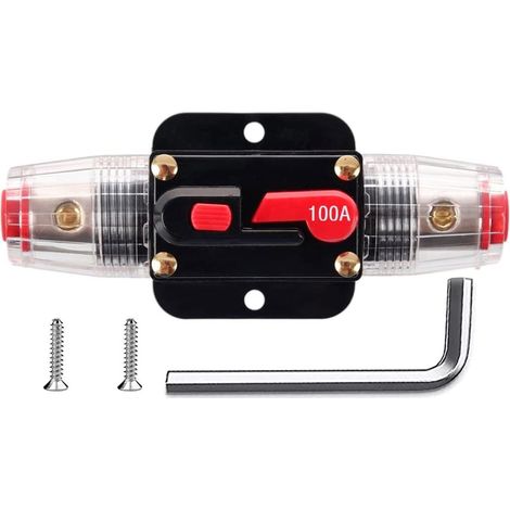 1 PC fusible de réinitialisation de disjoncteur en ligne 100 A,porte-fusible de réinitialisation 12V-24V DC avec réinitialisation manuelle pour la protection du système audio de bateau auto (1/5)