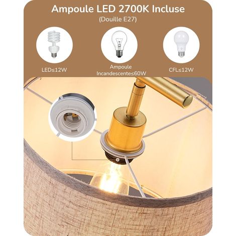 Lampadaire de salon – Abat‑jour réglable en lin beige, douille E27, pied métal, interrupteur au pied – Convient aux chambres, salons et bureaux (1/5)