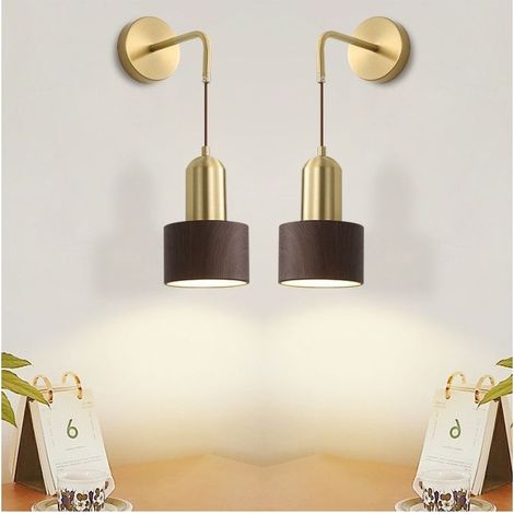Lot de 2 appliques murales modernes — Douille E27, hauteur réglable (150 cm) —pour chambre, salon, couloir— Lumière blanc froid (6000 K) — Marron (1/5)