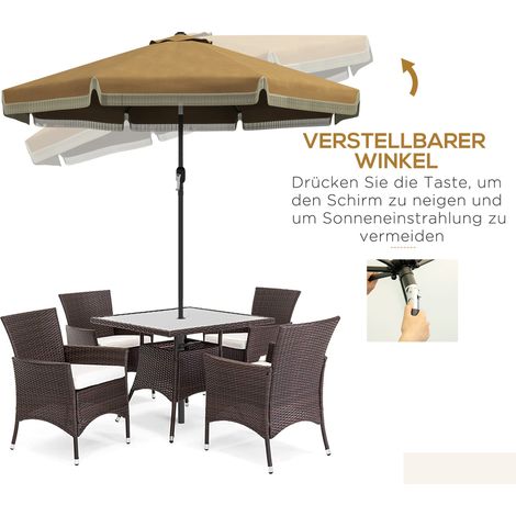 Parasol inclinable avec franges, Ø 265 cm, mât métallique démontable en 2 parties, aération, couleur kaki et noir (1/4)
