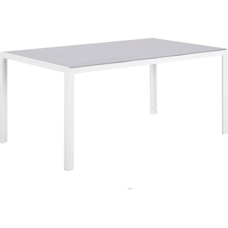 Mesa de comedor de jardín con tablero de vidrio templado gris y estructura de aluminio blanco 160 x 90 cm Catania (1/5)