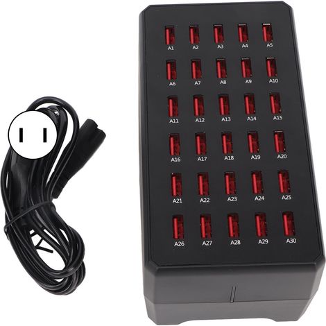 Station de charge USB 150 W à 30 ports, chargeurs de bureau multiples pour téléphones portables et appareils numériques, modèle WT268, 100-240 V, prise américaine (1/5)