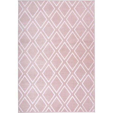 Tapis Imprimé Losange Fait Main "Monroe III" Rose 81 x 150 cm (1/4)
