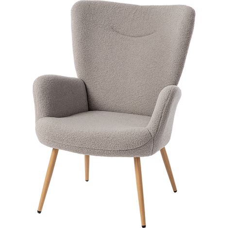 Fauteuil salon - HOMCOM - haut dossier et accoudoirs - rembourré en tissu bouclette - 71x74x97,5cm - gris