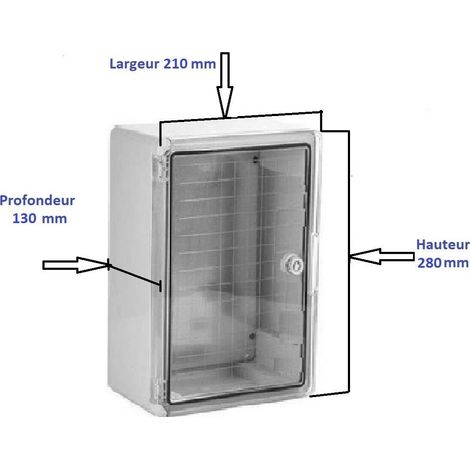 AR – Coffret électrique étanche IP65 en ABS – Dimensions 280x210x130mm – Plaque de fond pleine – 4 pattes de fixation murale