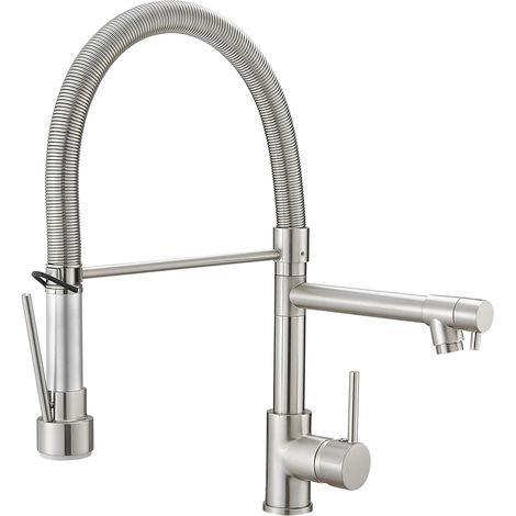 1 Robinet De Cuisine Douchette Extensible Pivotant 360° Ressort En Spirale Mitigeur Monocommande Pour Évier