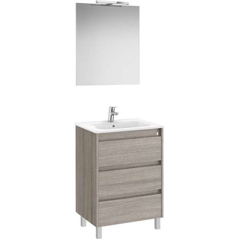 MUEBLE LAVABO 600MM TENET 3 CAJONES + ESPEJO Y APLIQUE LED CITY OAK