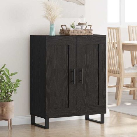 Buffet Chêne Noir 69,5 X 34 X 90 Cm, Bois D'Ingénierie Et Fer, Portes (1/4)