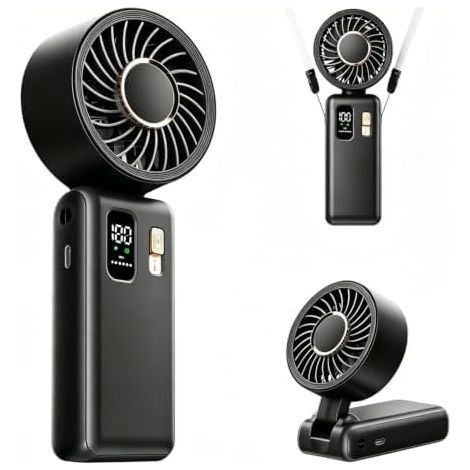 Ventilateur à main, mini ventilateur portable 3 en 1, ventilateur de bureau pliable à 180° avec écran LED, USB 6000 mAh rechargeable 1-100 vitesses ventilateur de poche pour bureau, extérieur, camping (1/5)
