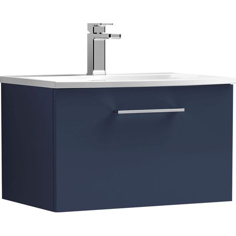Balterley Modern Bathroom Wall Hung 1-Drawer Vanity & Basin, Midnight Blue, 600mm