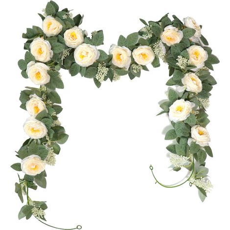 Lot de 2 Rosiers Artificiels Grimpants Champagne, 4,0 mètres - Plantes Artificielles Grimpantes Polyvalentes, Décoration de Jardin, Clôture et Mur en Nuances Dorées et Ivoire (1/5)