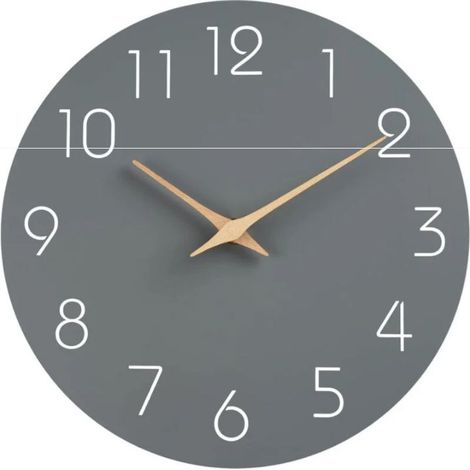 Horloge murale silencieuse et sans tic-tac, décorative pour cuisine, chambre à coucher, salle de bain, bureau, salon, fonctionne à piles – 25,4 cm, bois, moderne et simple (gris) (1/3)