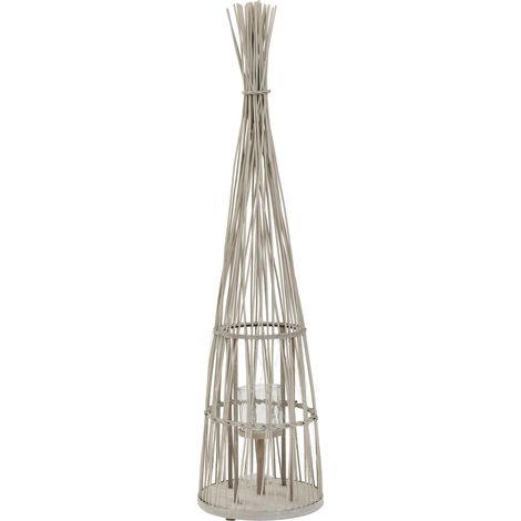 ECD Germany Lanterna in Bambù da Giardino, Altezza 91 cm, Colore Legno, Portacandela con Catena Luminosa a LED e Inserto in Vetro, Lanterna a Vento, Stile Boho, Decorazione per Terrazza e Interni