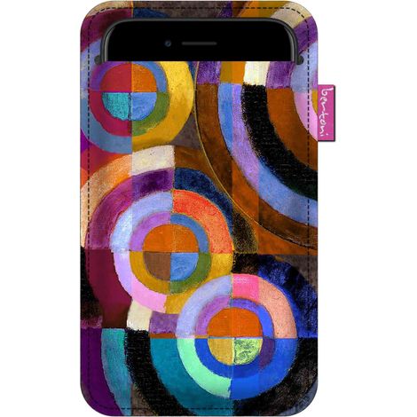 Étui pour smartphone, motif cercles - feutrine écologique, 105 x 175 mm, gris, impression résistante, protection optimale, lavable à 40 °C, Bertoni (1/5)