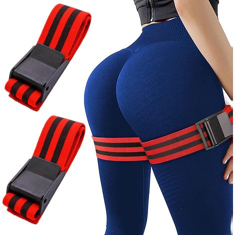 2 paires Bandes d'Occlusion Musculaire Élastiques pour Jambes, Croissance Musculaire Homme Femme, Exercice d'Obstruction, Noir Rouge 90cm (1/5)